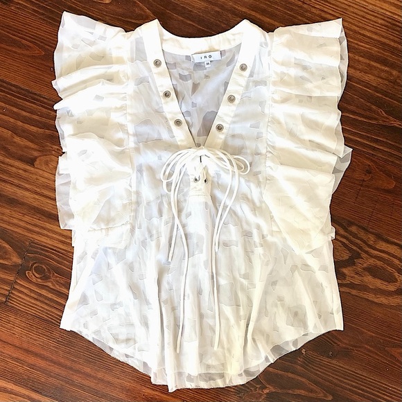 IRO Ecru lace up burnout top NWOT size 38 US 6 - Picture 6 of 10